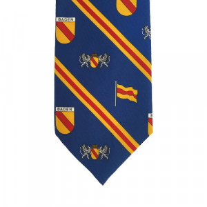 Baden Tie – Design 7 Blue with Crest & Diagonal Stripes