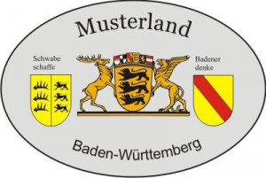 Aufkleber Oval „Musterland“ mit Baden-Württemberg Wappen