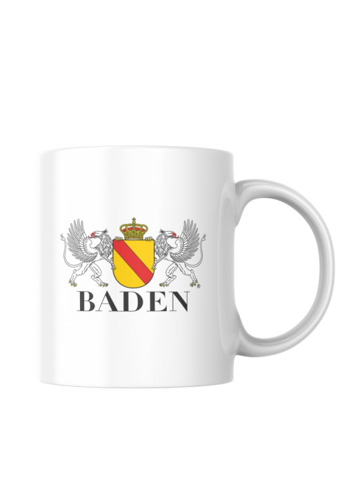 Weiße Porzellantasse mit Wappen Baden & Greifen