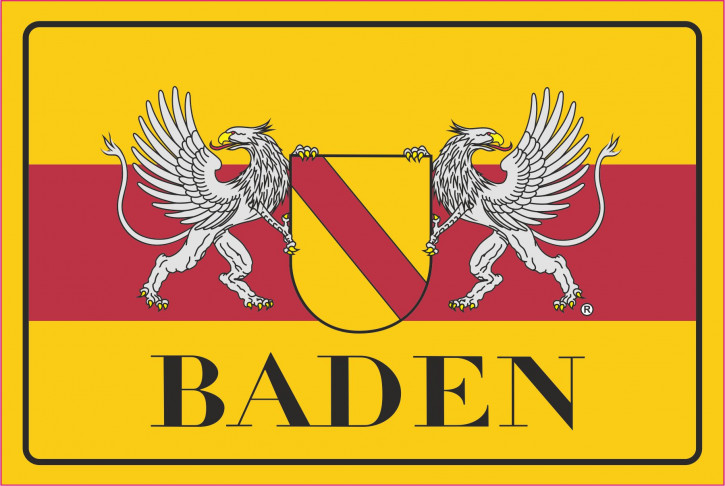 Tin Sign Baden, with coat of arms, griffins & lettering