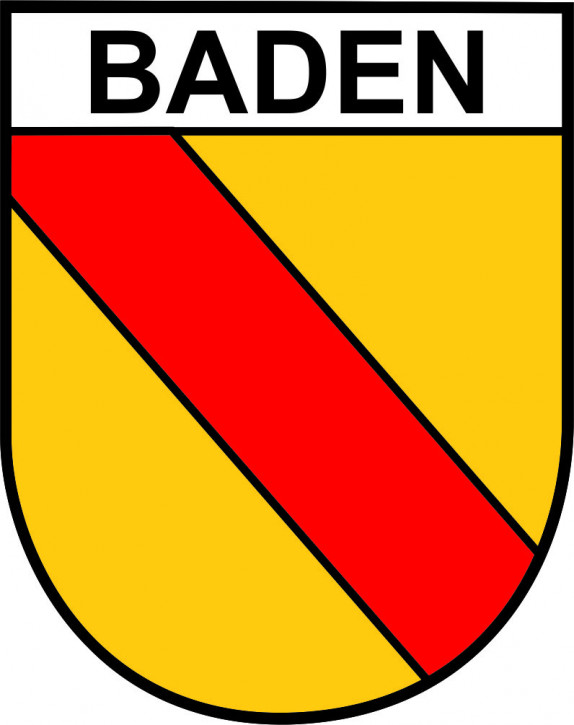 Aufkleber „Baden in Wappenform“ mit Textbalken „Baden“ 3,5x3 cm