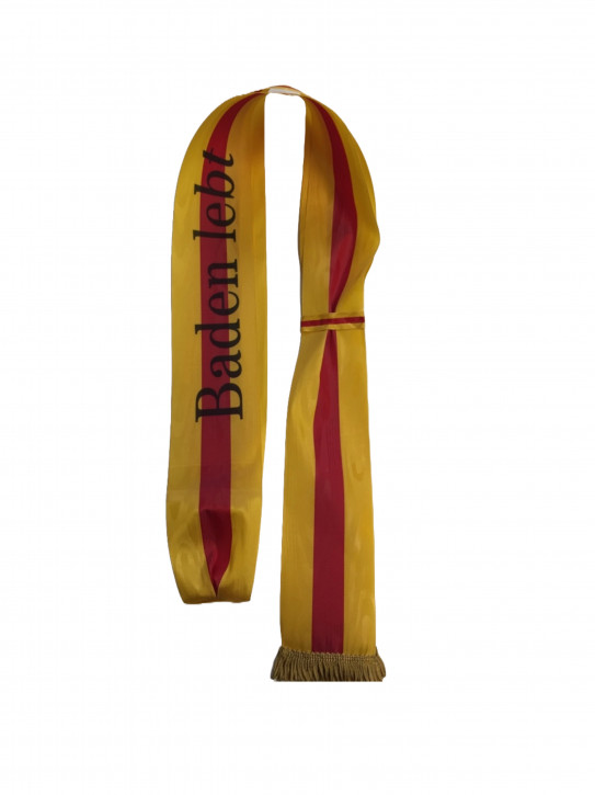 Schärpe „Baden lebt“ in Gelb-Rot-Gelb mit Schriftzug