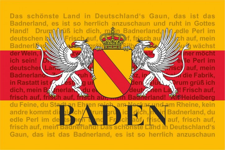Badische Hissflagge im Querformat mit Badnerlied 100x150