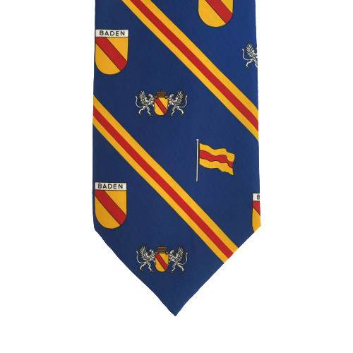 Baden Tie – Design 7 Blue with Crest & Diagonal Stripes