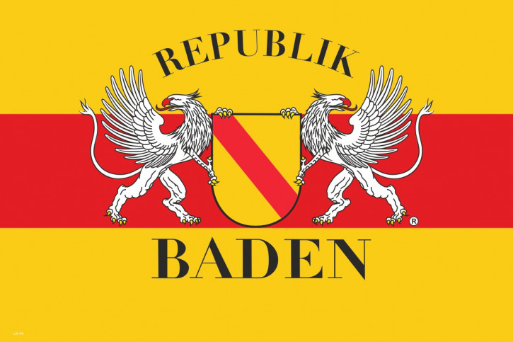 Horizontal Flag Republic of Baden with Coat of Arms and Griffin